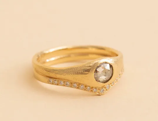 Yellow gold diamond signet rings