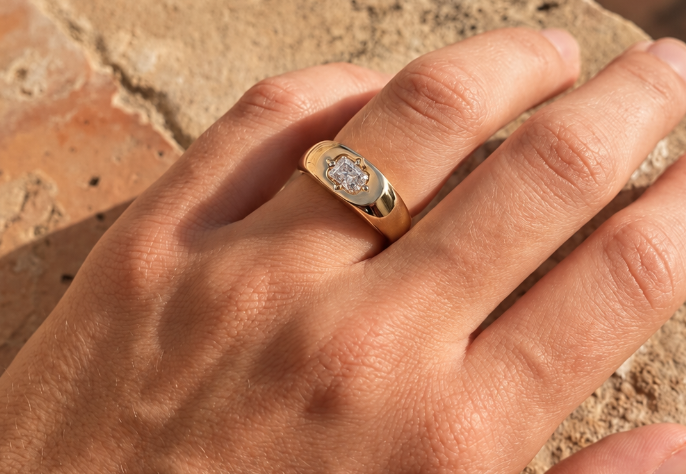 Yellow gold diamond signet rings