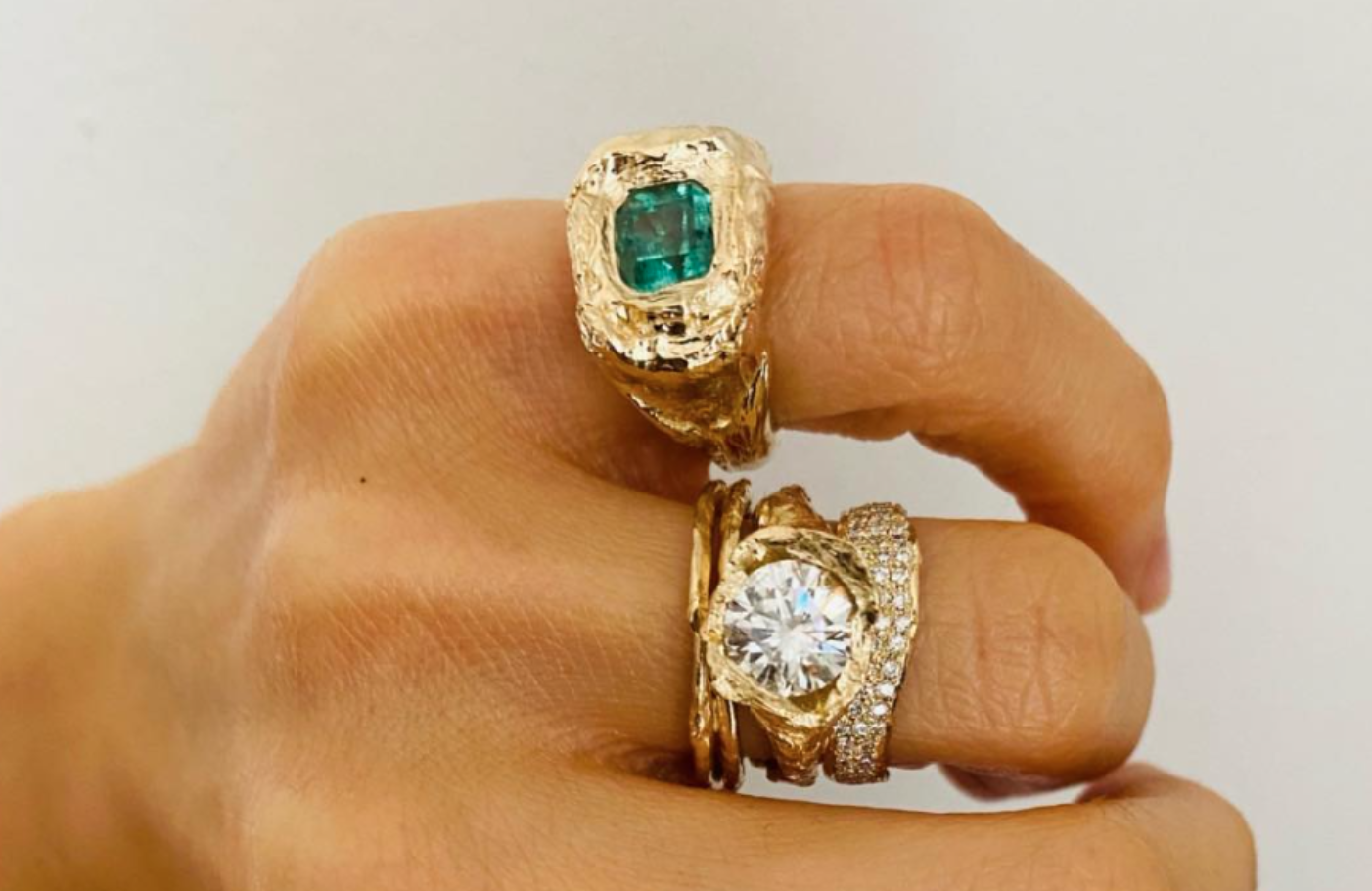 Yellow gold textured signet rings