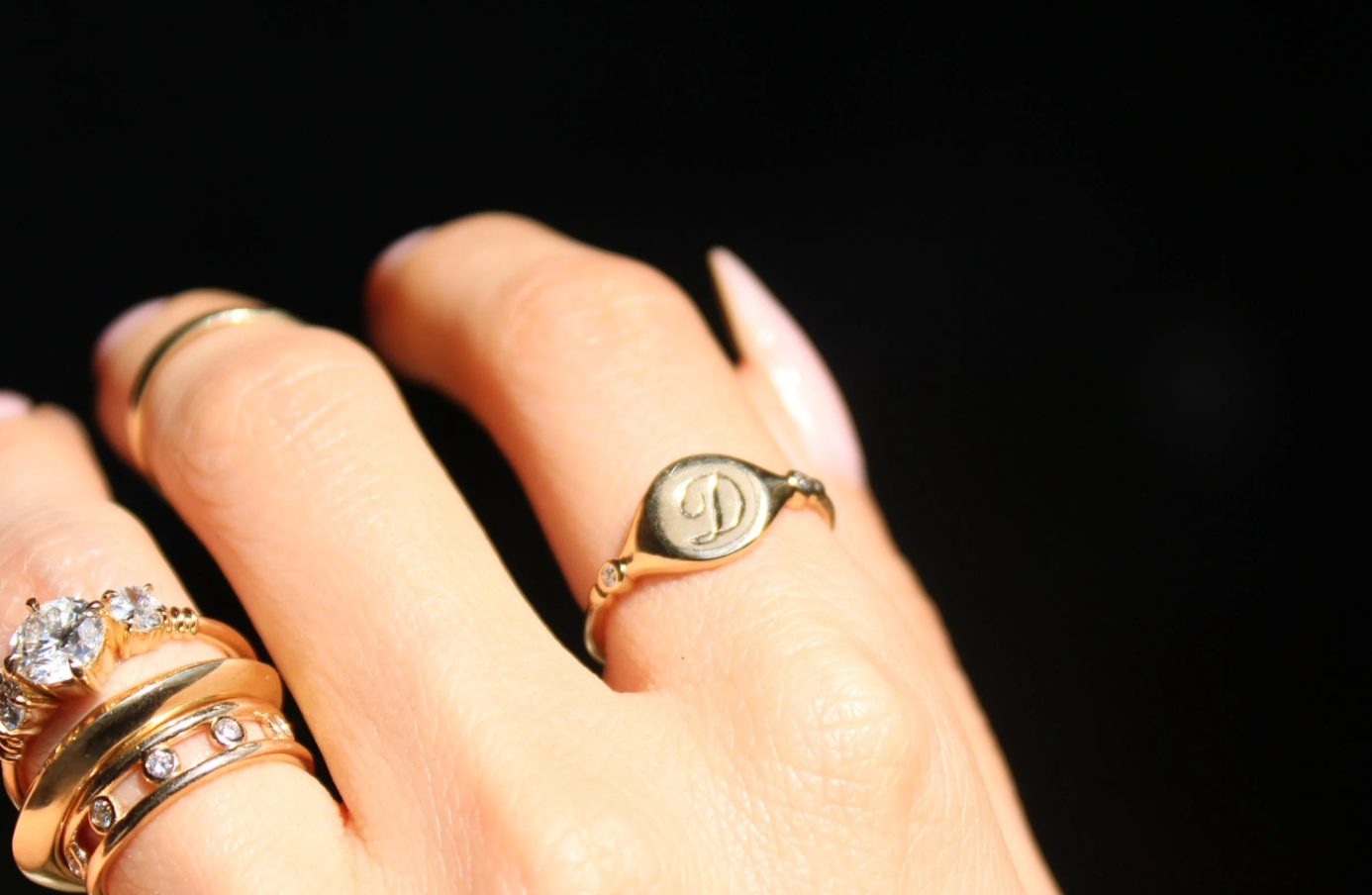 Yellow gold engravable signet rings