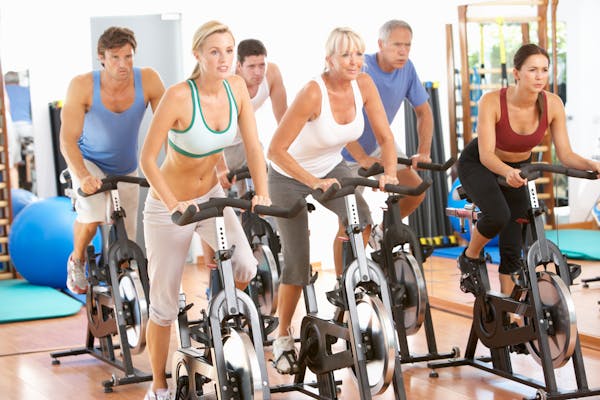 Image of a cycling class