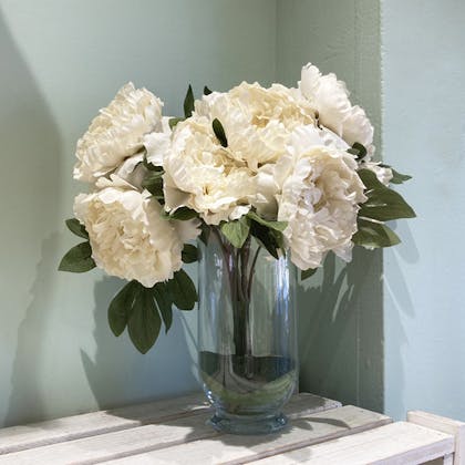 Bouquet di Peonie artificiali in vaso di vetro
