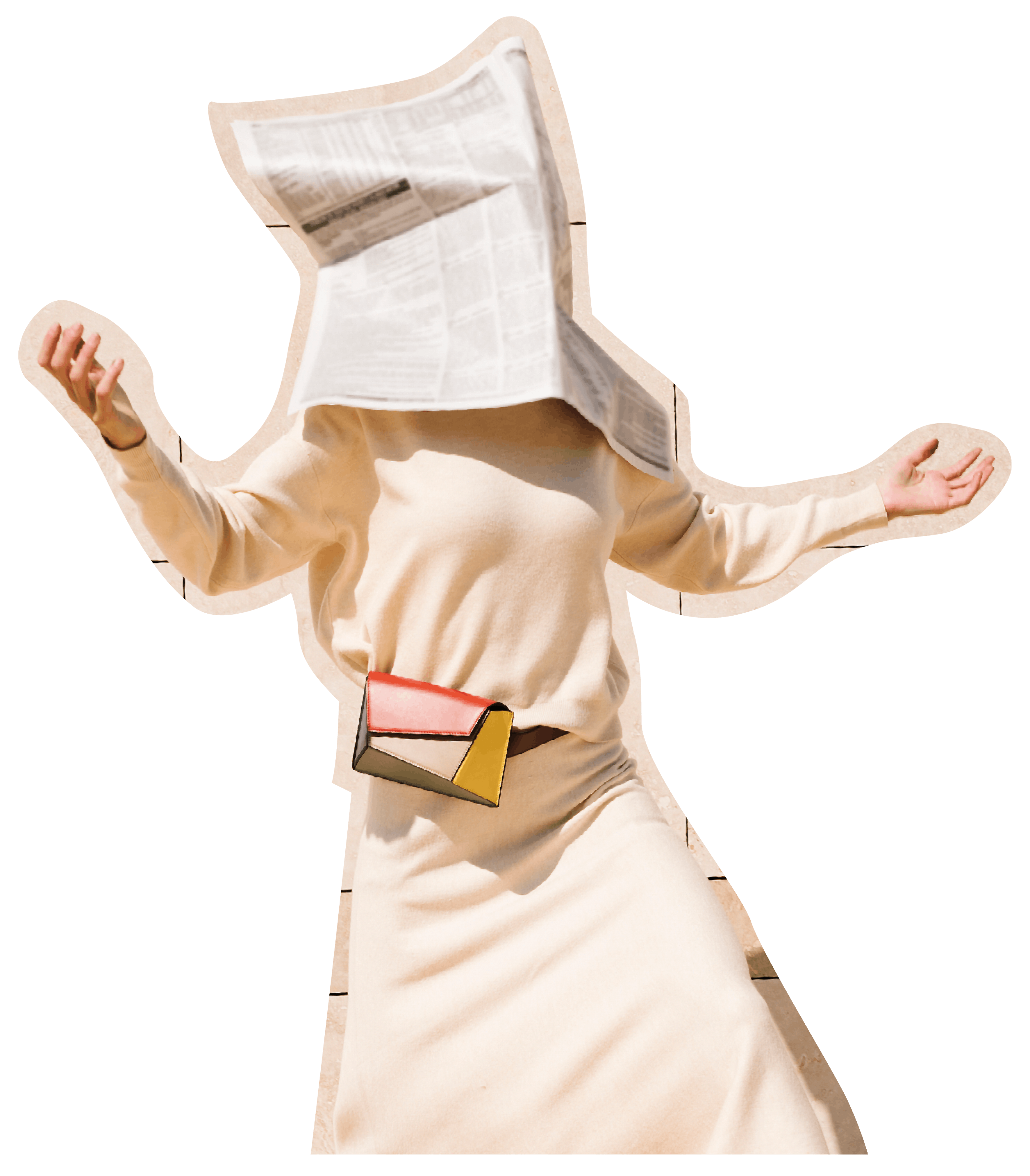 A woman in a white dress with a newspaper on her face.