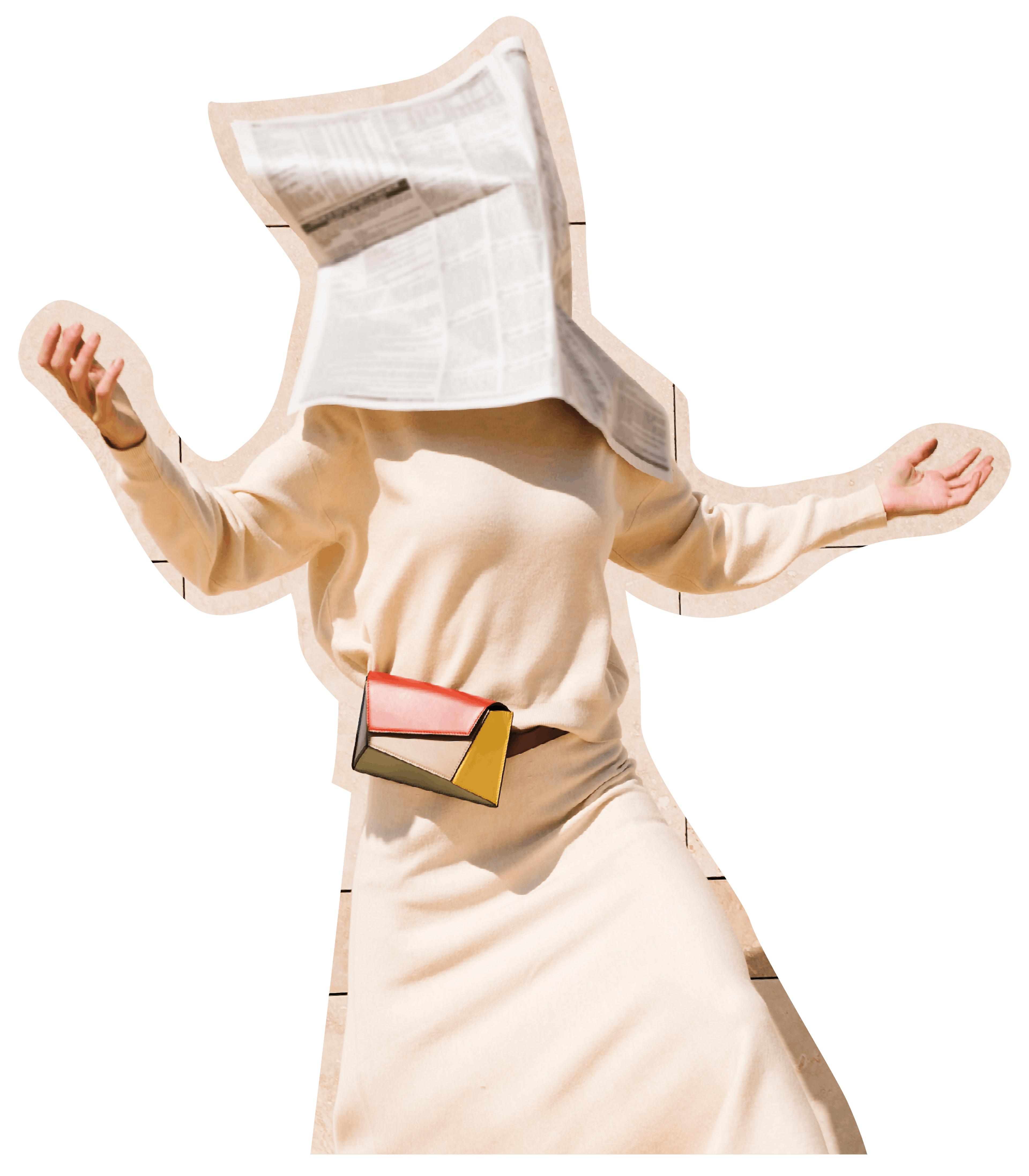 A woman in a white dress with a newspaper on her face.
