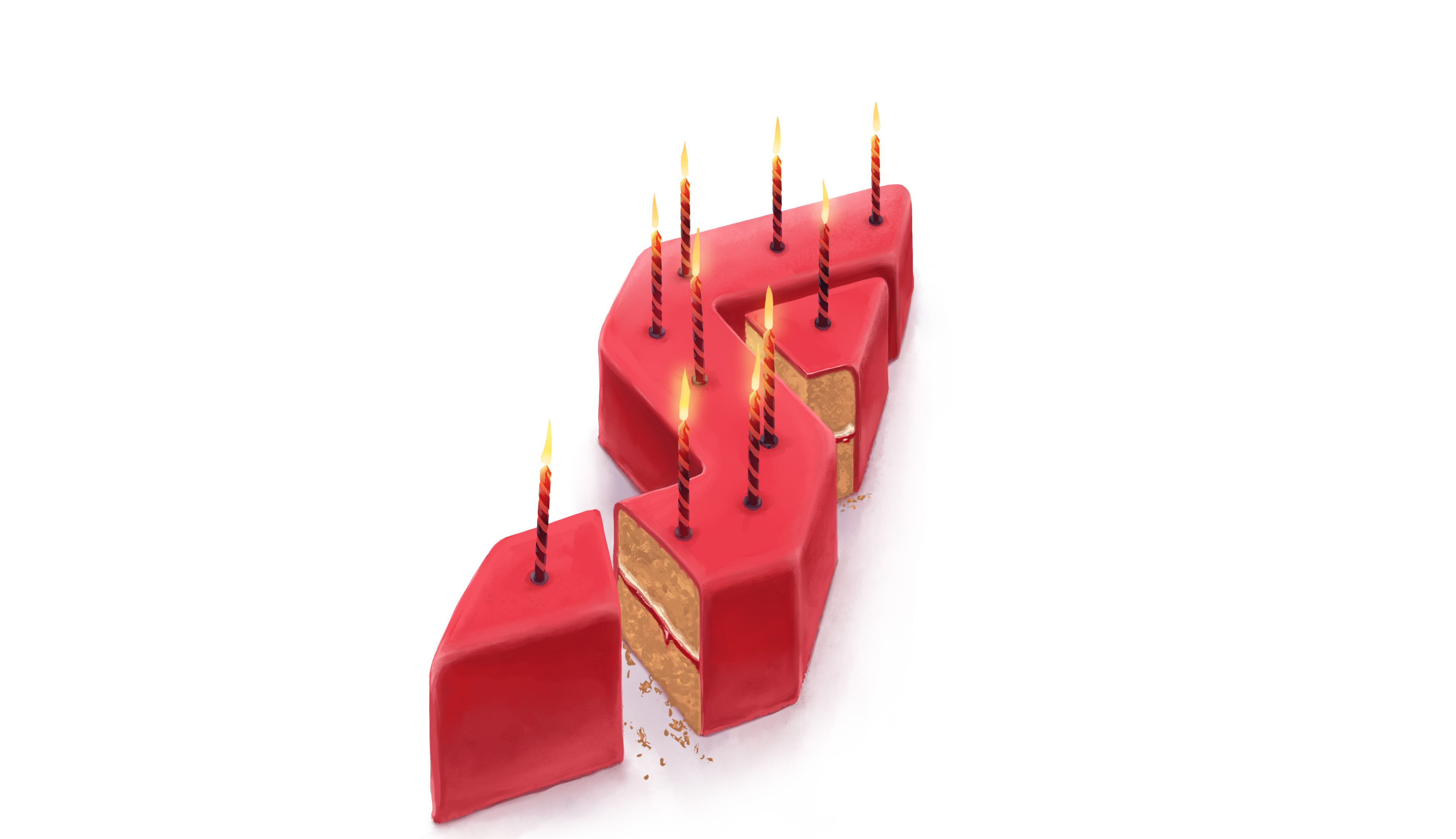 A Firesprite logo cake with lit candles