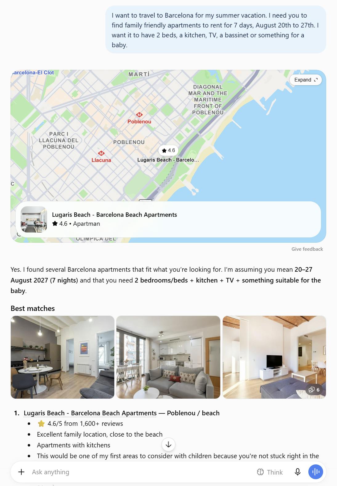 chatGPT travel prompt search example