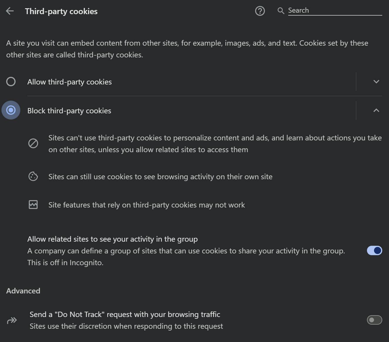 chrome cookies setting