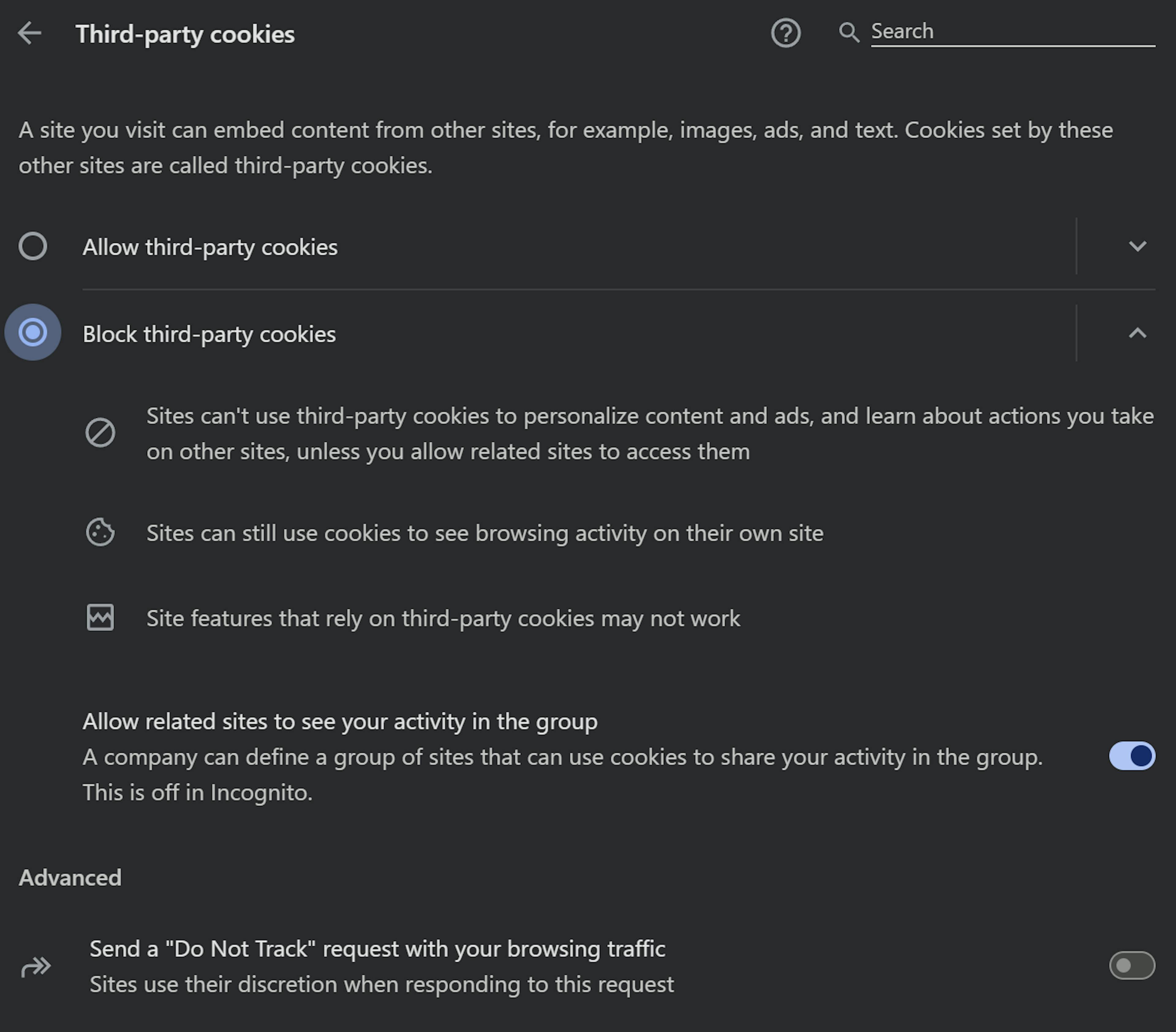 chrome cookies setting