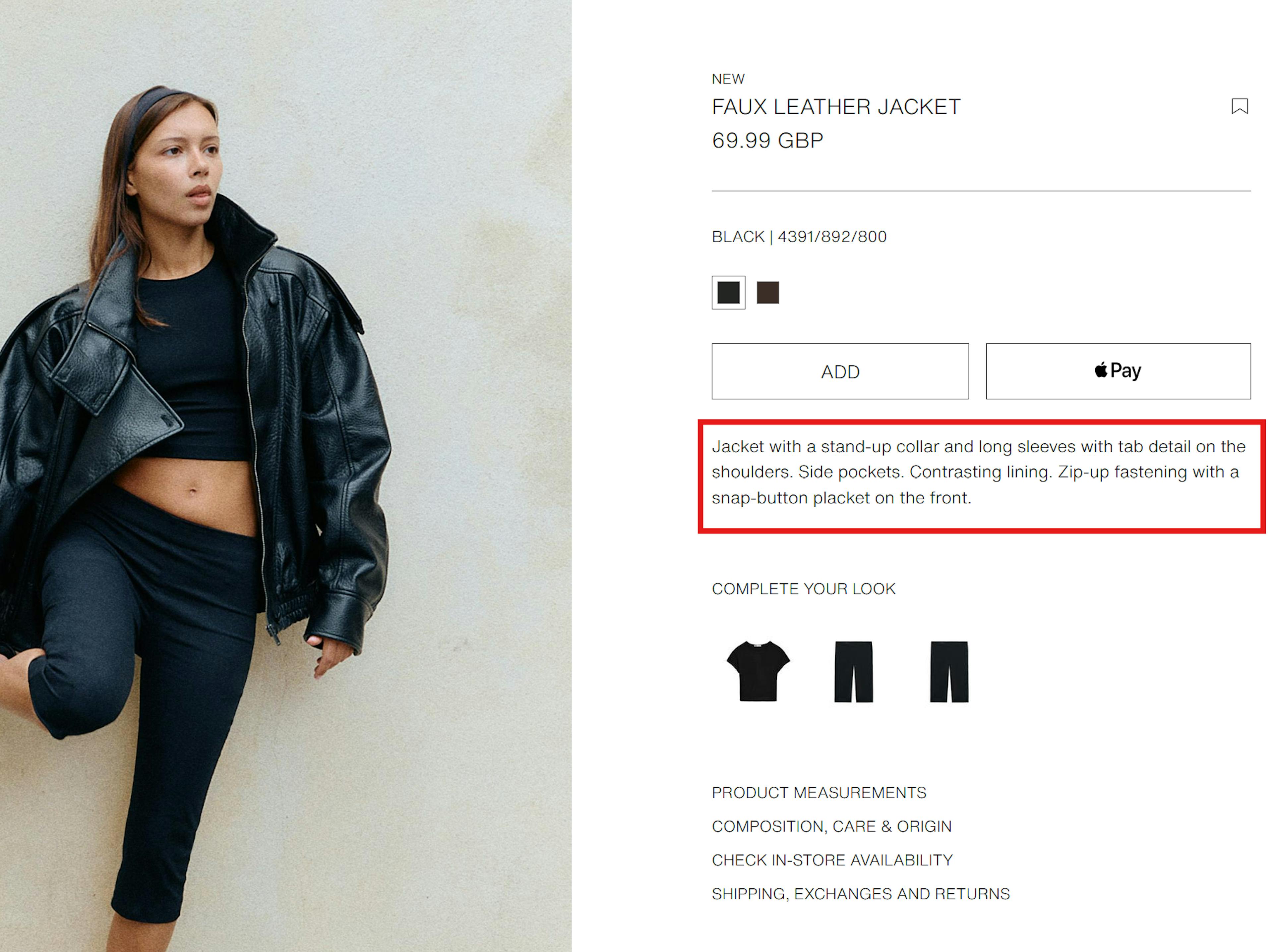 zara product page