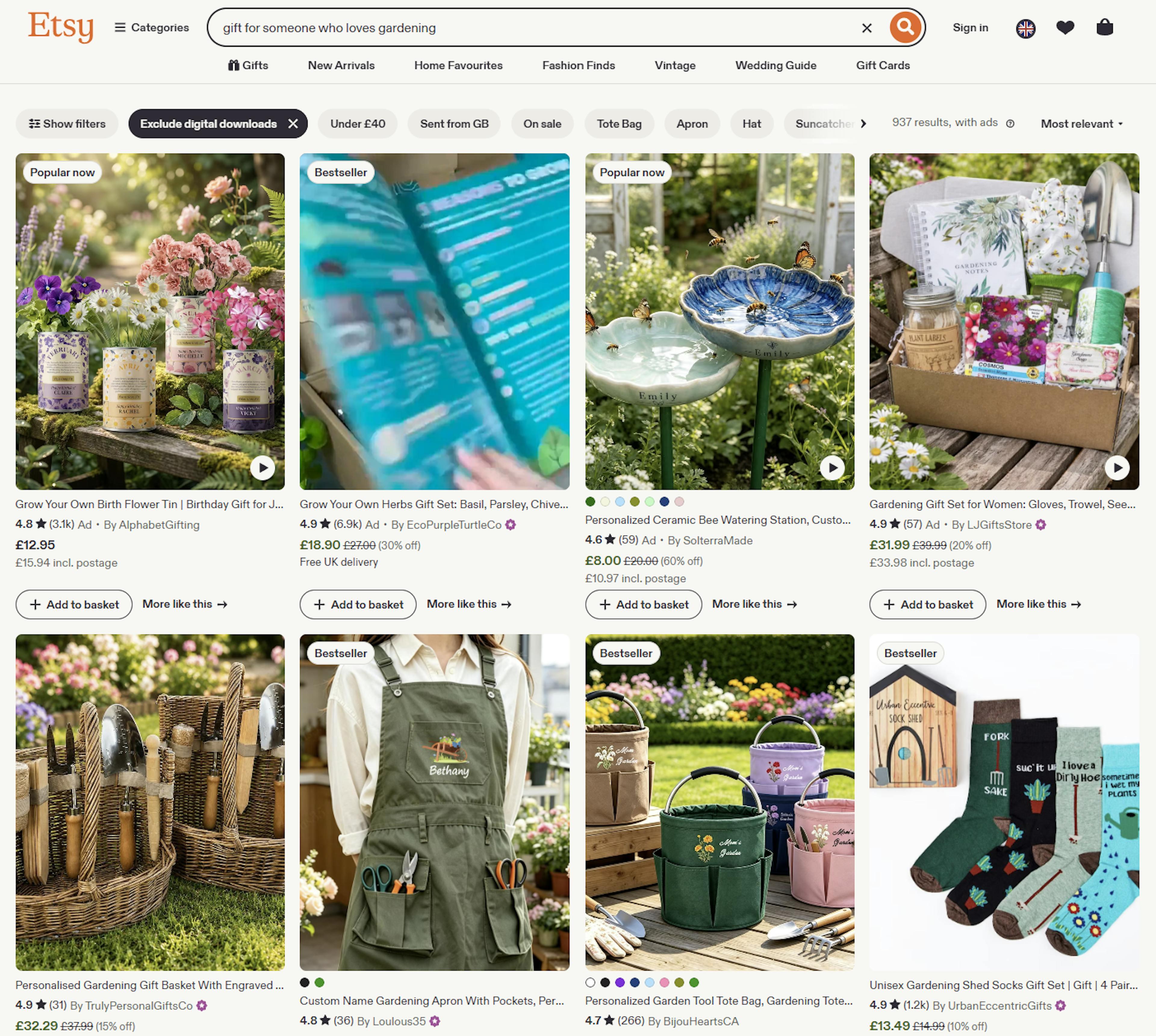 Etsy compley search results portraying proper intent understanding