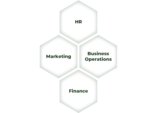 HR, Marketing, Business Operations, Finance