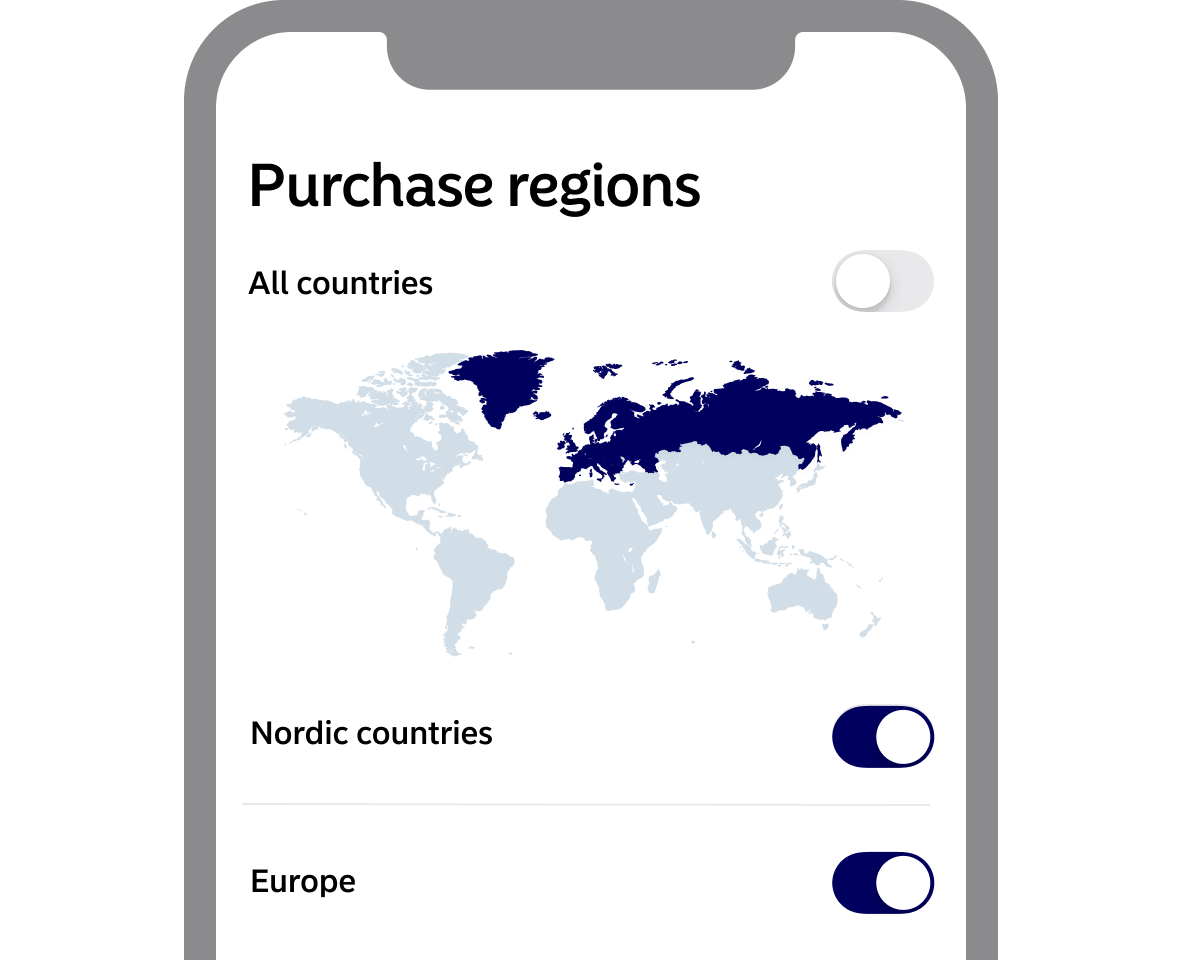 Purchase regions in app screenshot from app