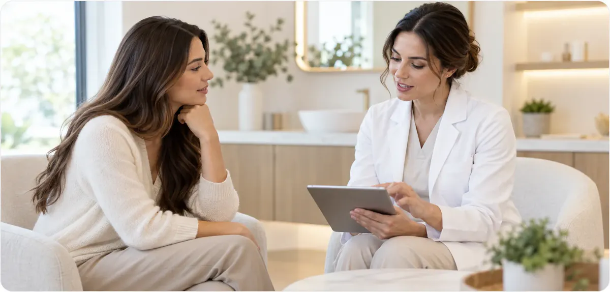 Mujer durante una consulta con una profesional de la salud