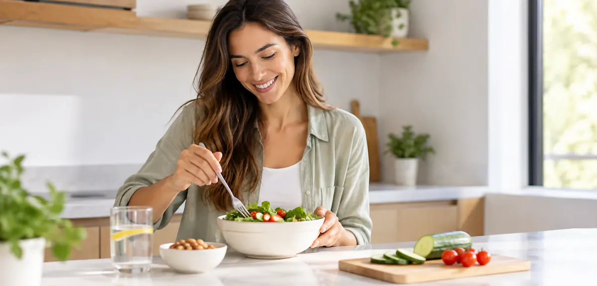 Mujer preparando una alimentación variada y nutritiva.