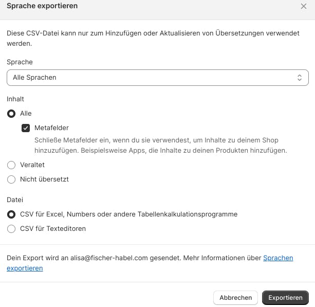 Export of translation