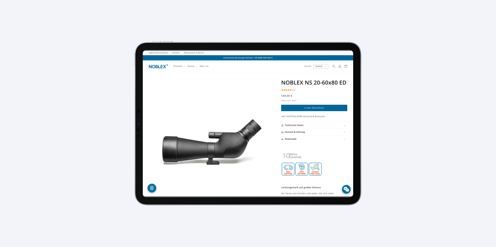 NOBLEX E-Optics - Product detail page