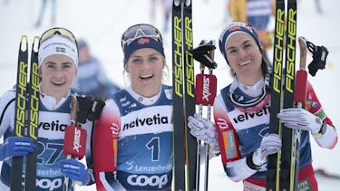 Therese Johaug and Sergey Ustiugov win mass start on the first Tour de Ski stage