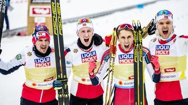 Norwegian nordic combined athletes win gold in the team competition