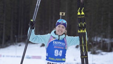 Yulia Dzhima celebrates her first World Cup victory