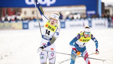 Linn Svahn celebrates surprising victory in sprint
