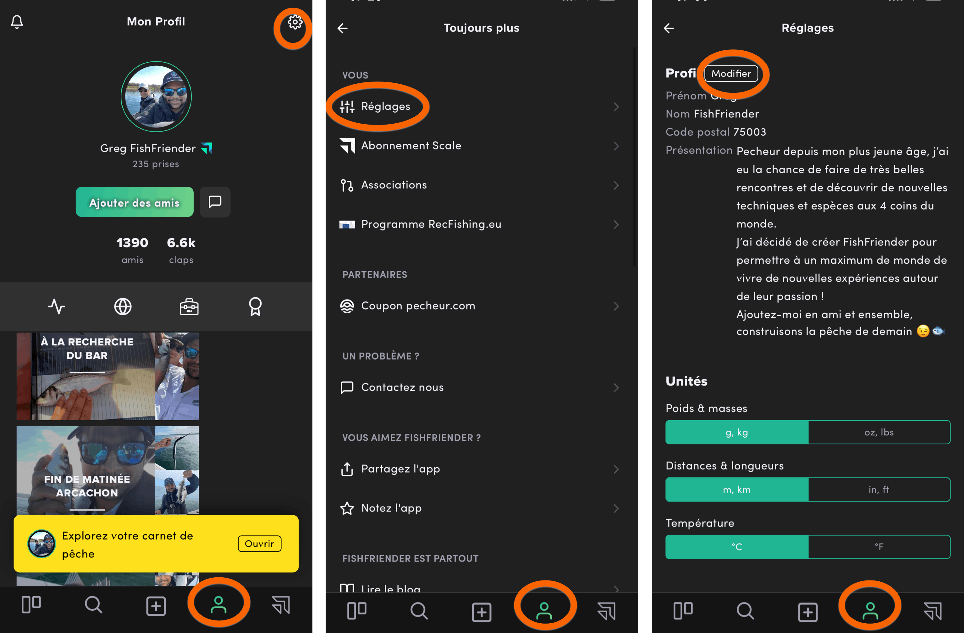 Comment éditer son profil FishFriender ?
