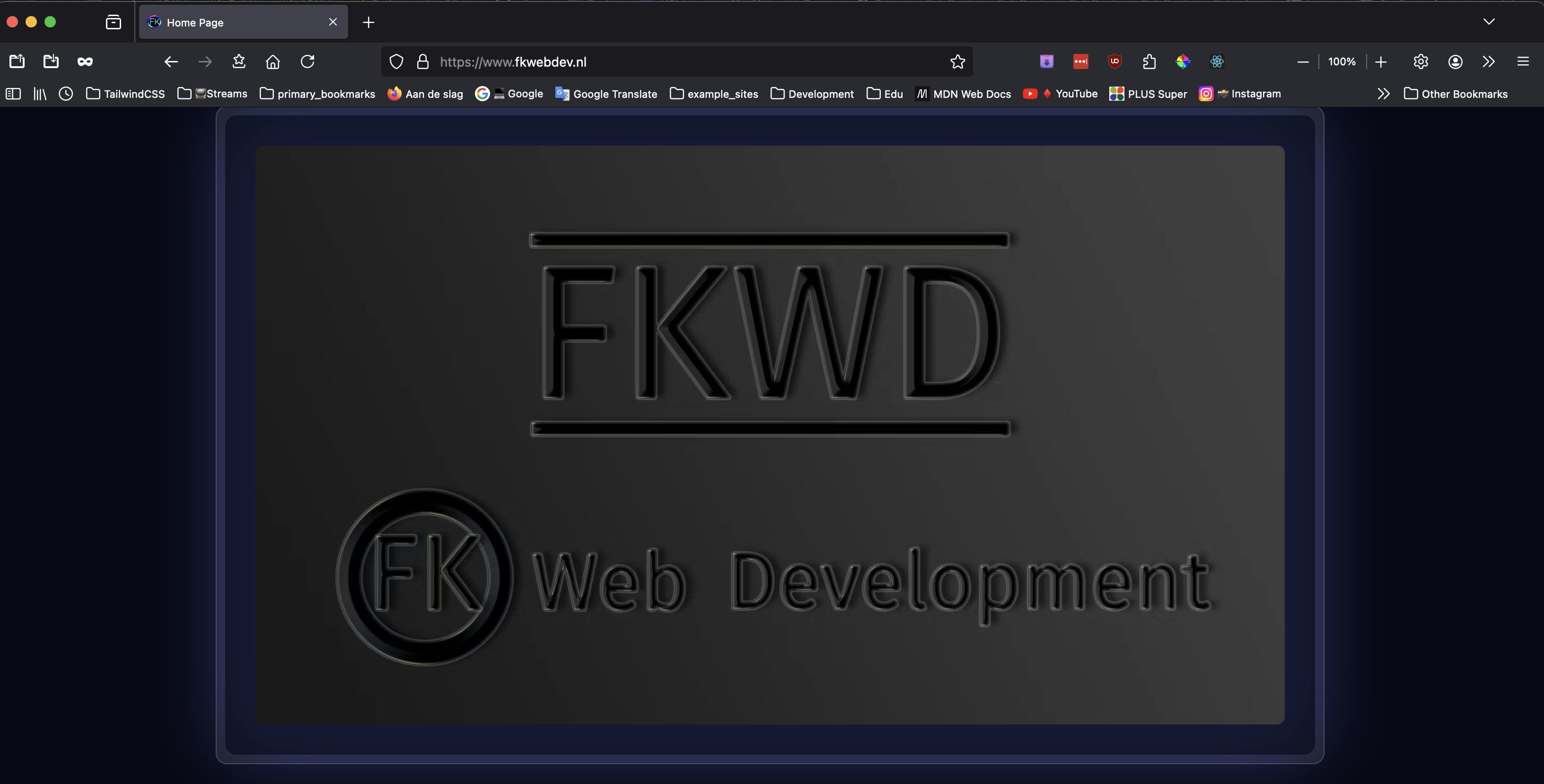 Browser met fkwebdev.nl url