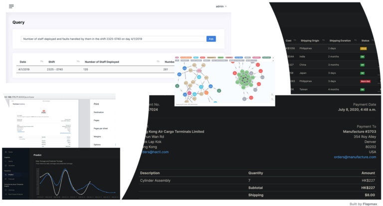 Application dashboard providing real-time operational insights with  support for parts ordering/payment and NLP-based query engine.