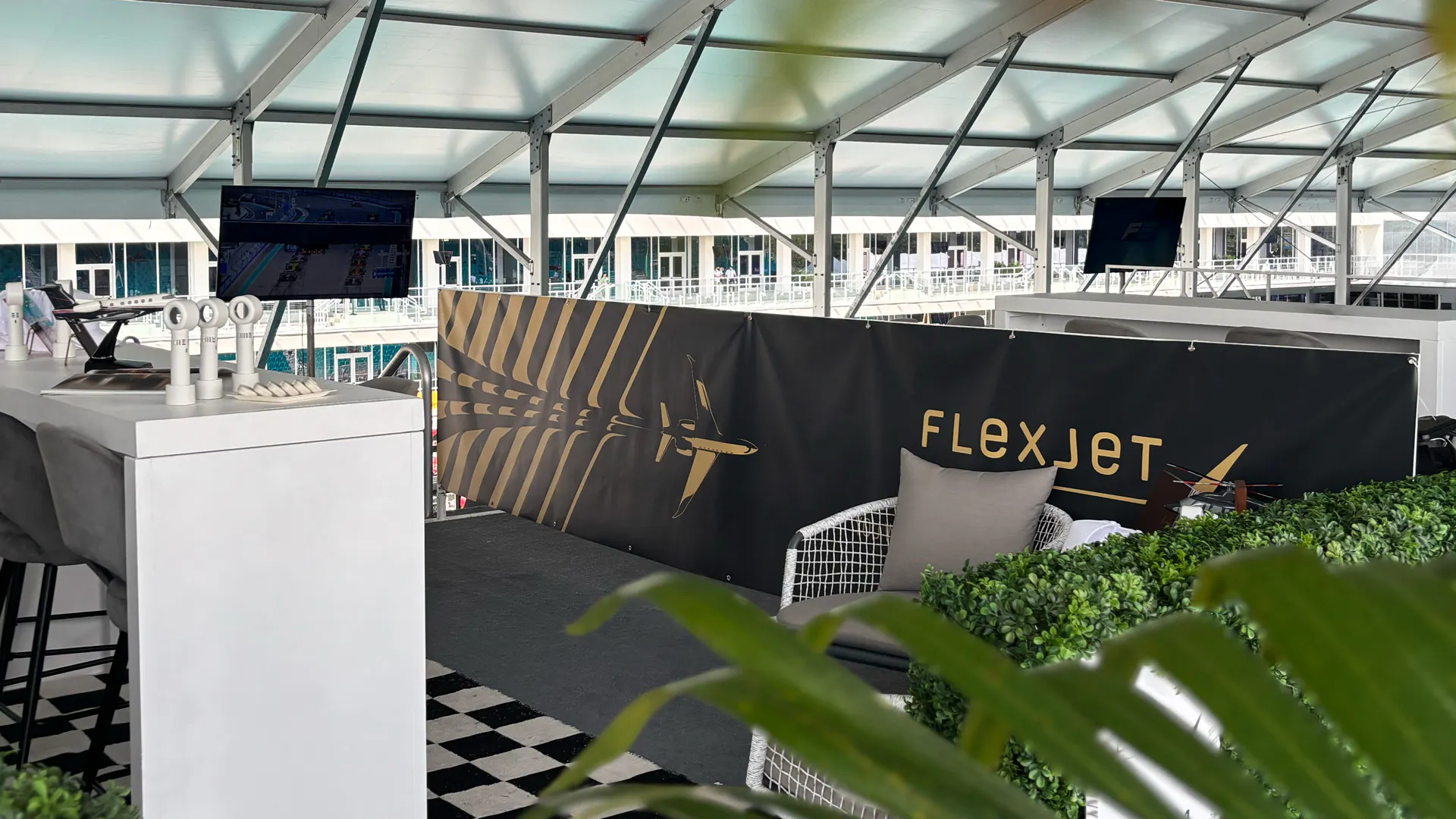 Flexjet's hospitality section in the F1 stands