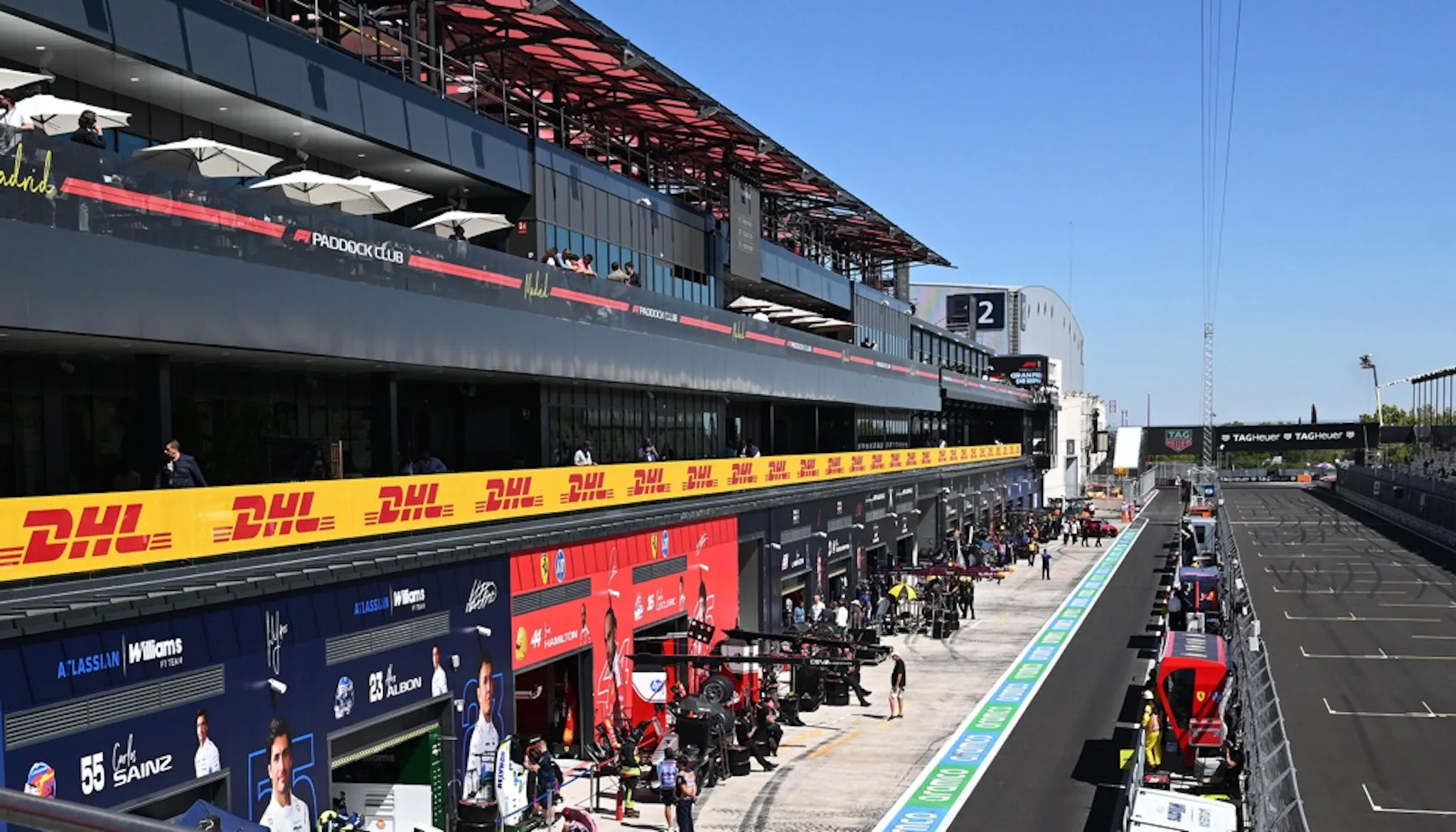 The pit area of an F1 race track