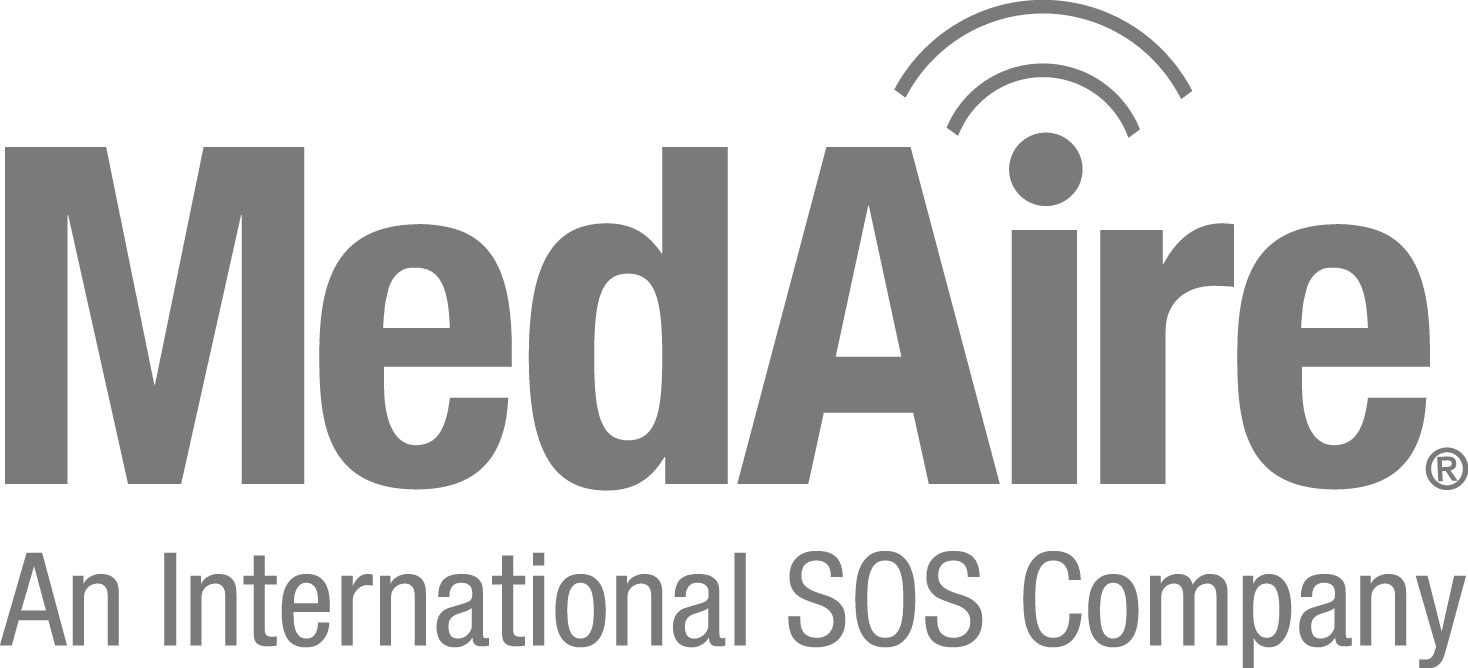 Logo for MedAire which also says An International SOS Company below with transparent background