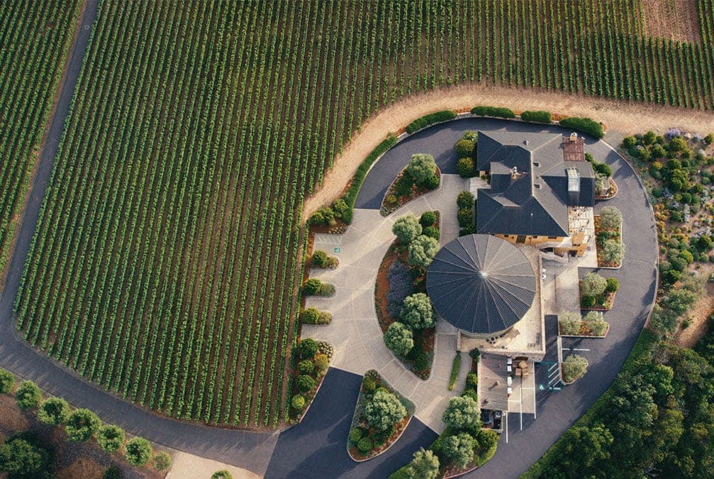 aerial shot of the colgin cellars property and vineyard