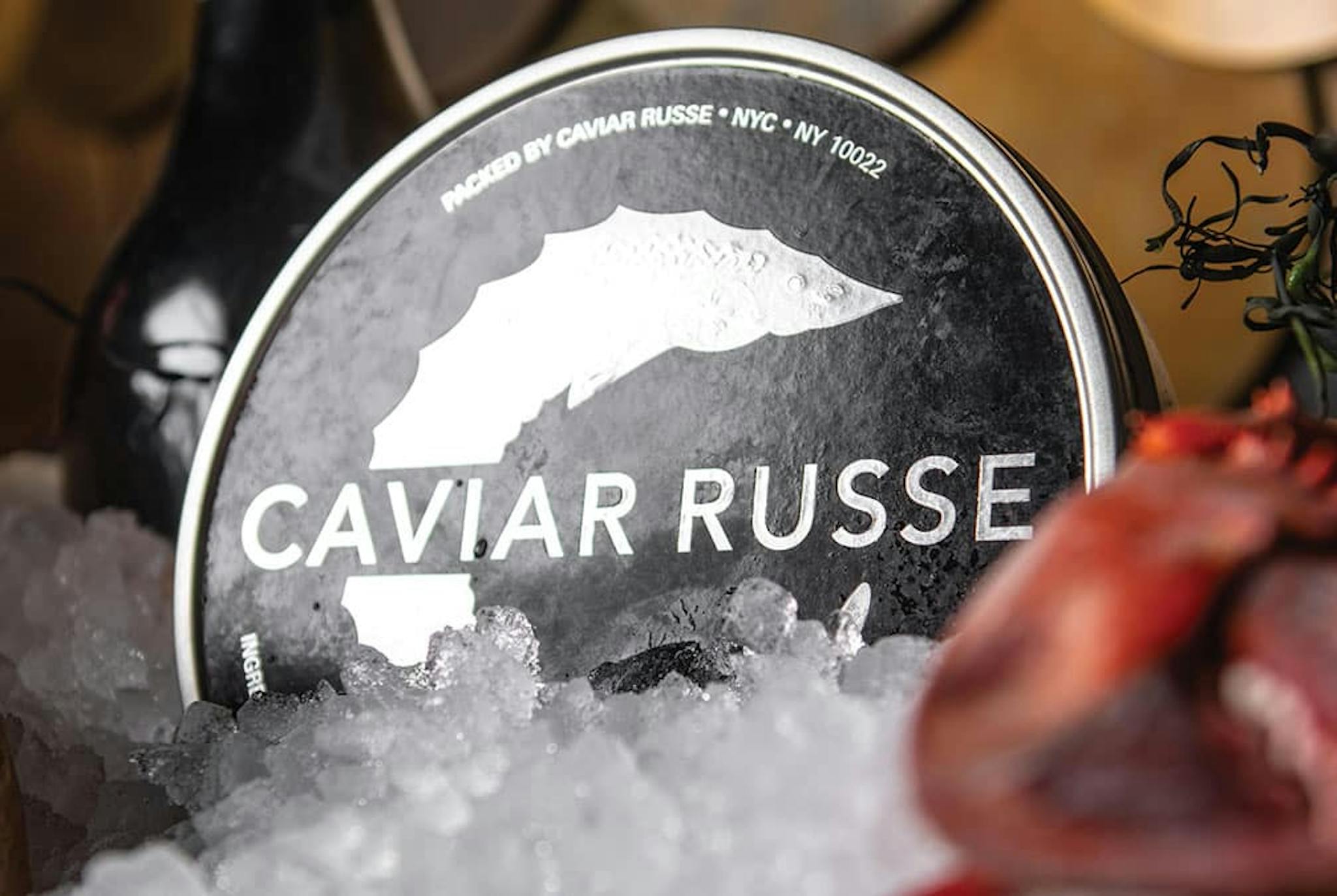 Caviar Russe tin sitting on ice