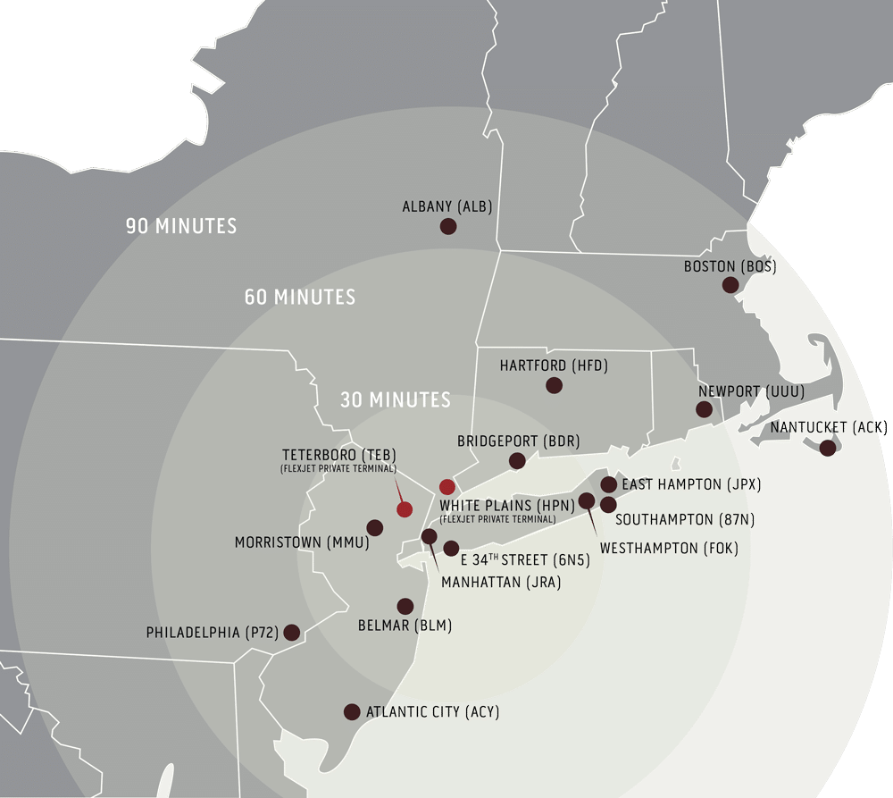 A map showing major cities and the range around New York