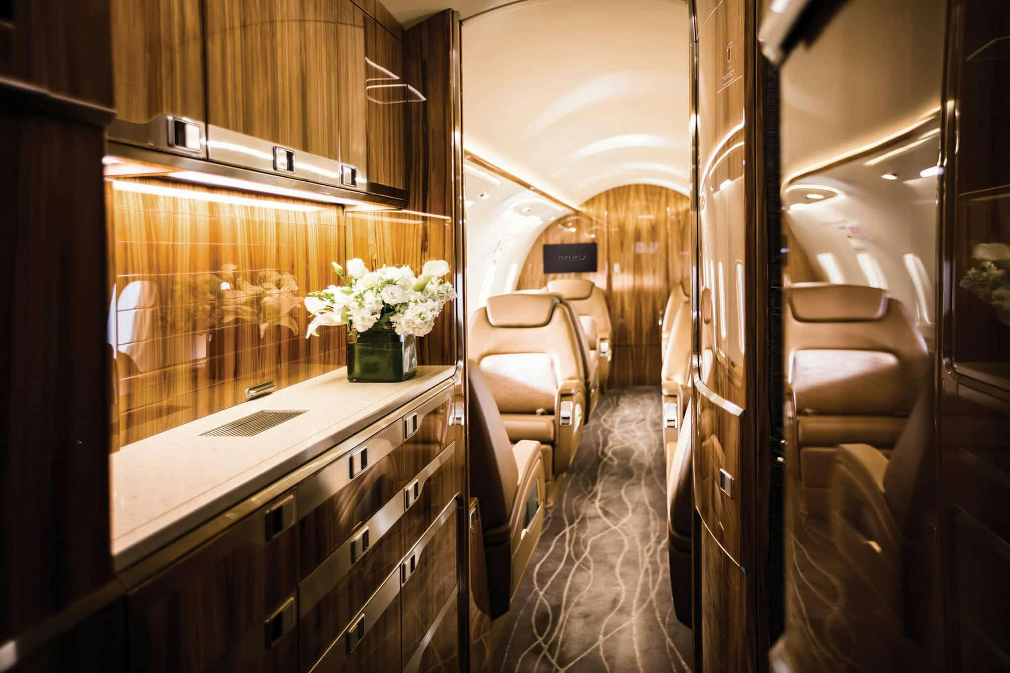 The bar and kitchen area of the aircraft