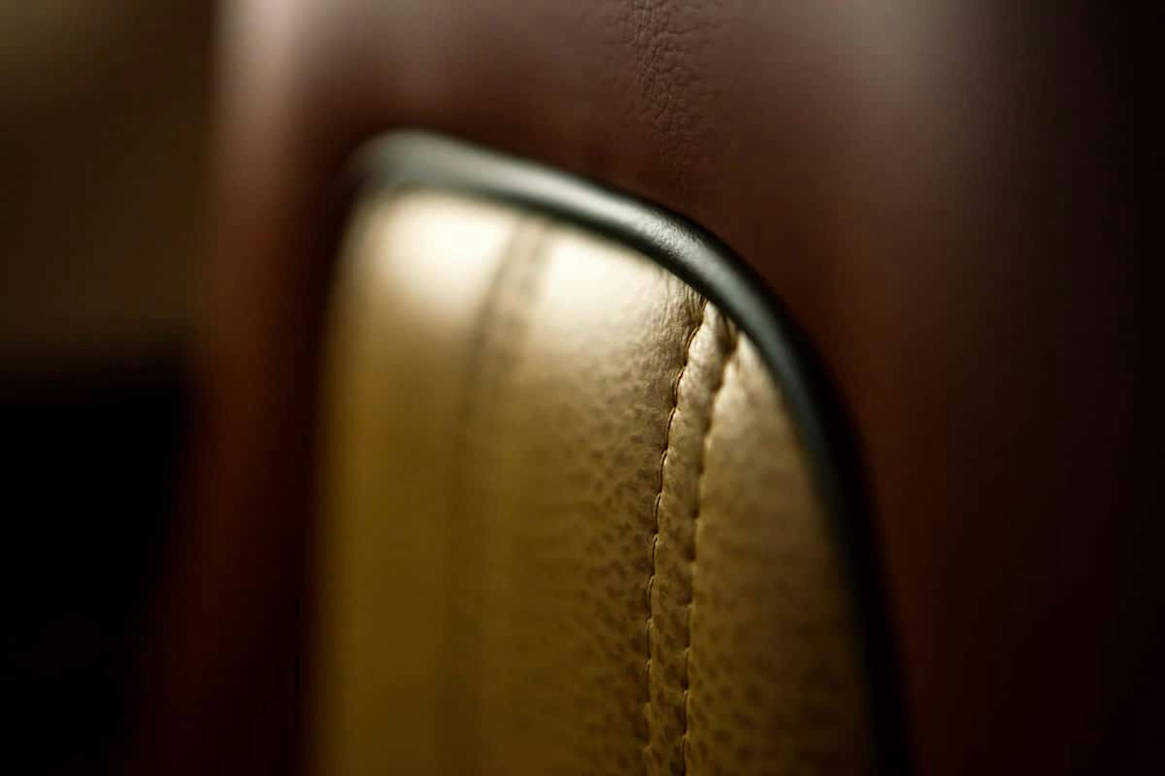 Quality interior of the Phenom 300, close up on the stitching of the upholstery on the seats