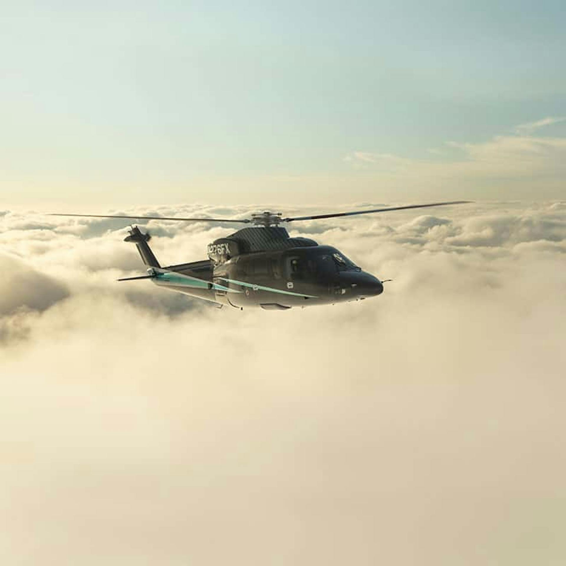 Sikorsky flies above the clouds