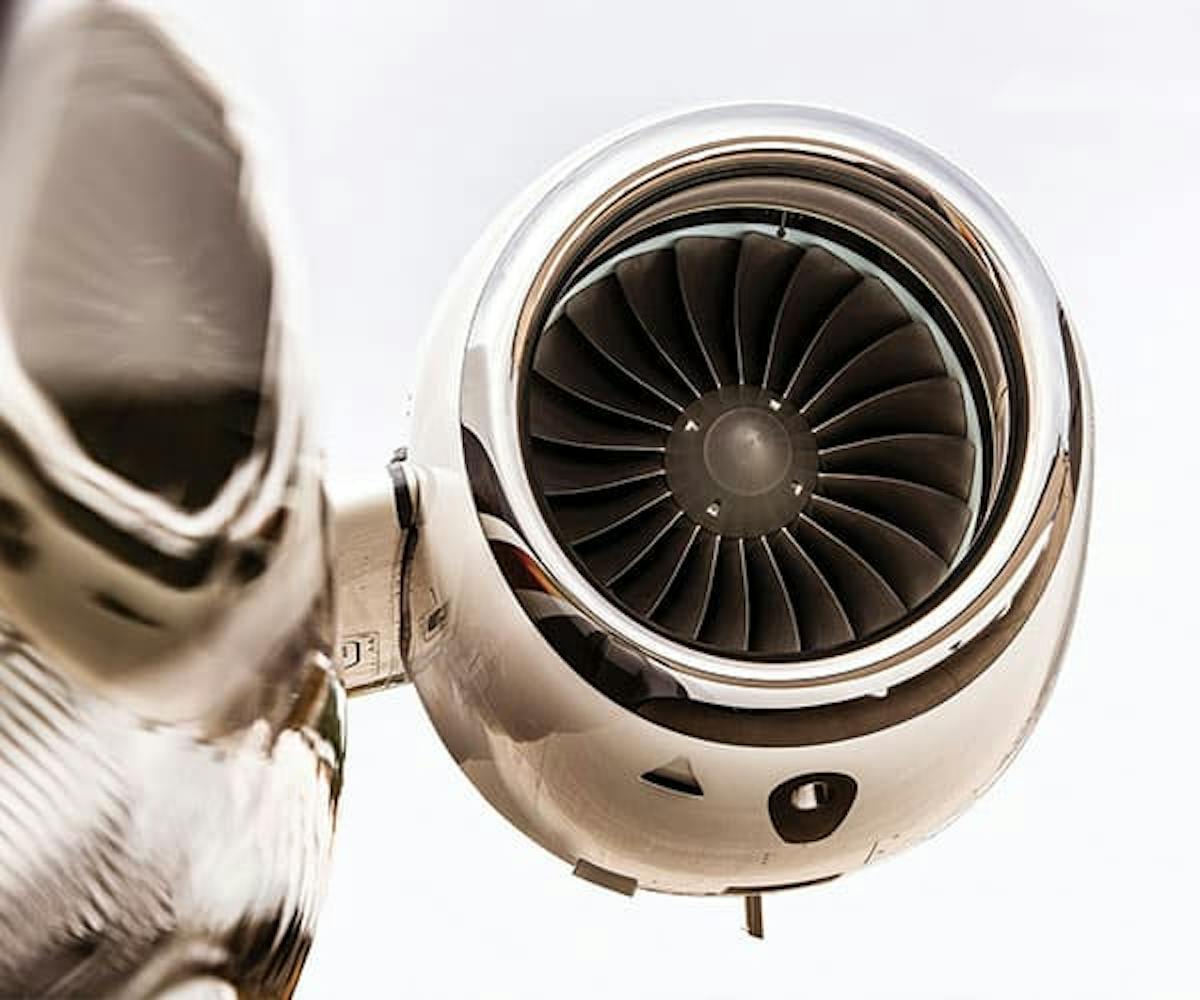 Close up on the turbine engine of a private jet
