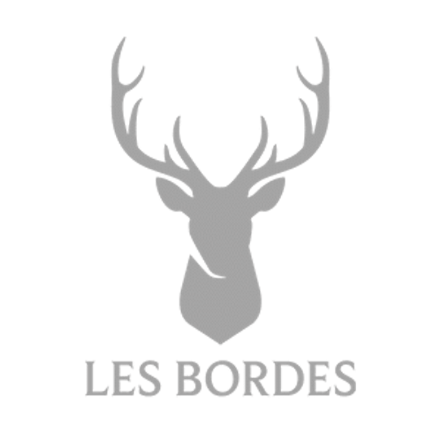 Les Bordes logo in light grey with stag head on transparent background
