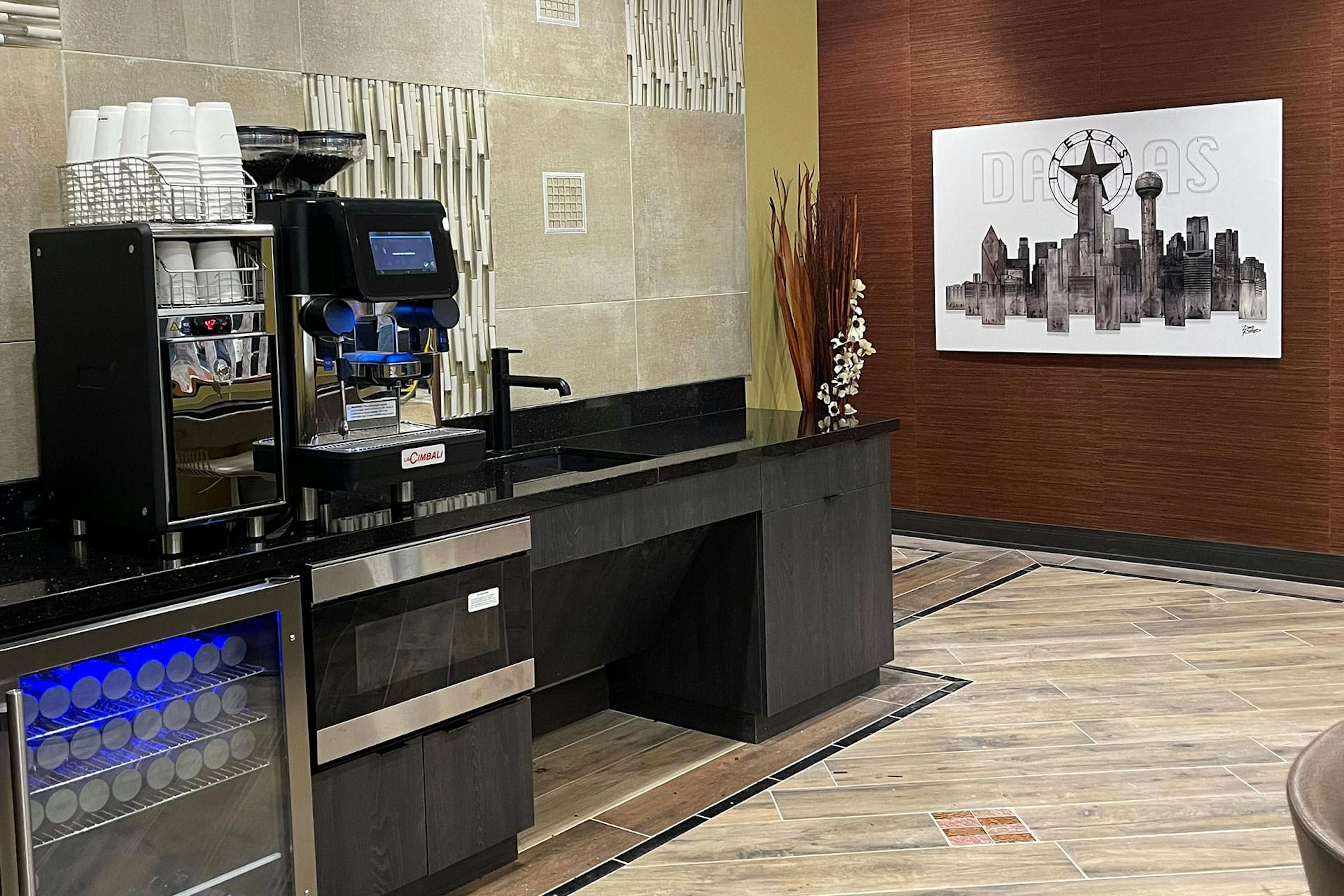 Inside the Dallas Private Terminal focused on the coffee bar