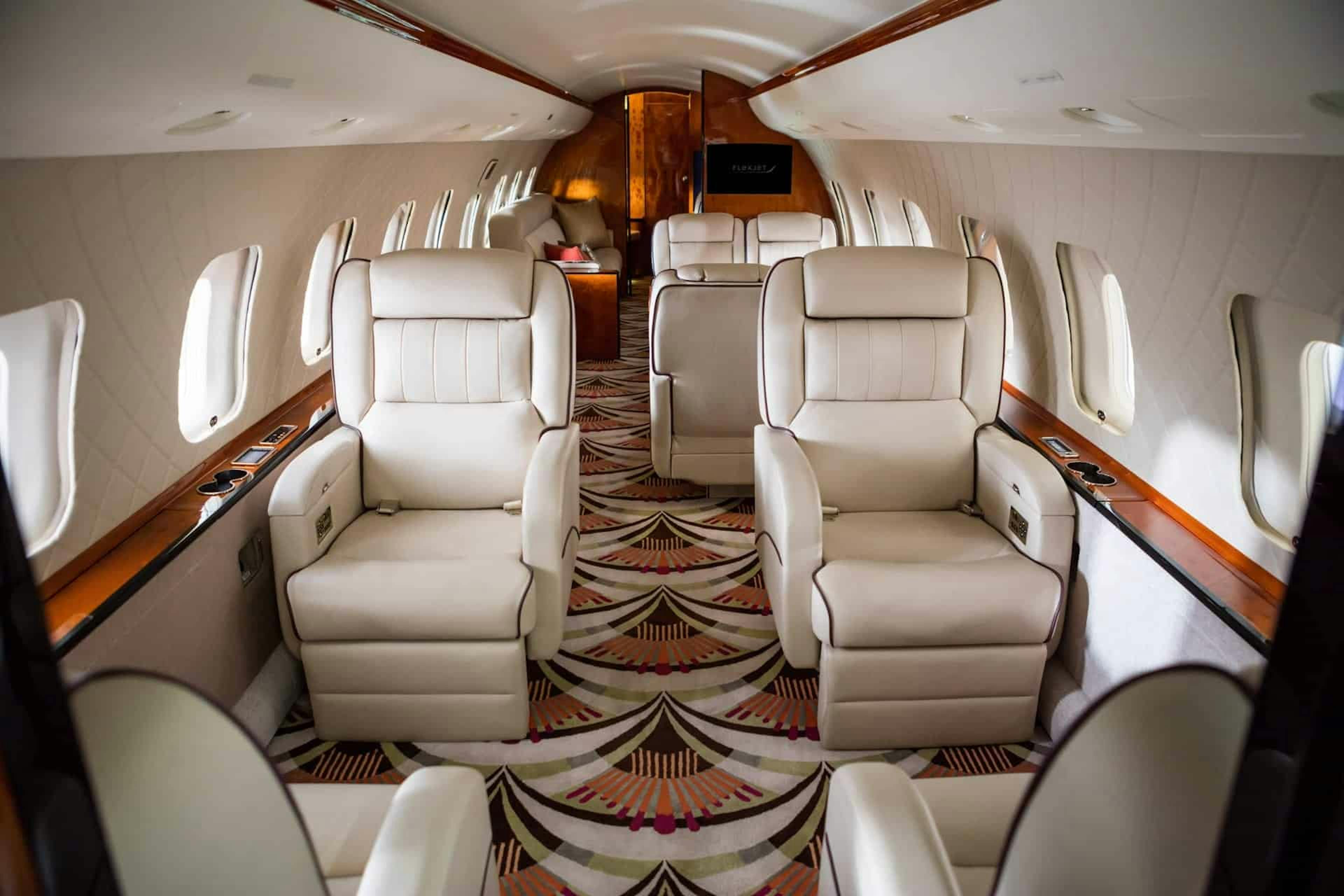 Global Express, Global Art Deco, Ultra Long Range, Flexjet, Art Deco Interior, leather seating, private jet, cabin interior