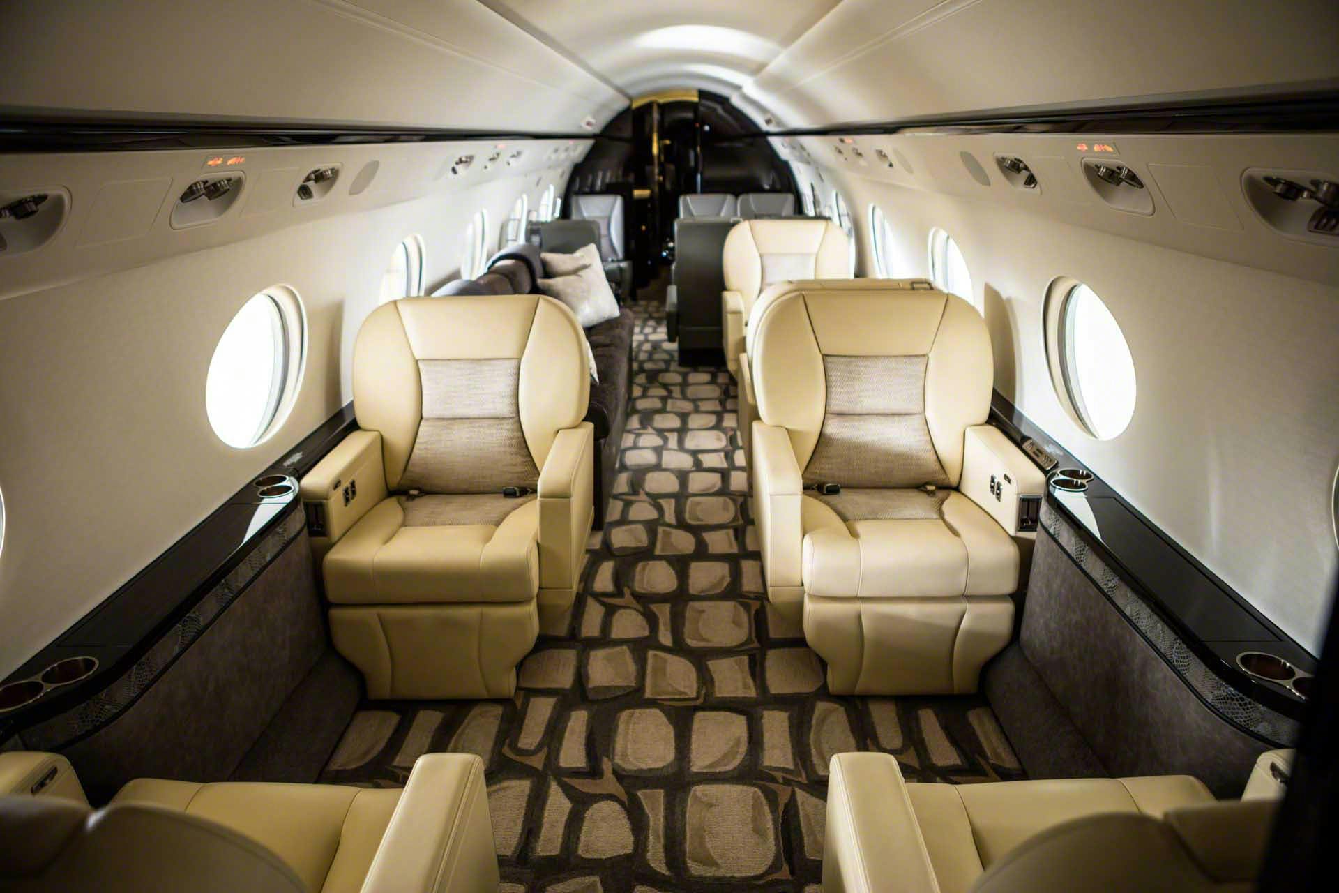 gulfstream g450 private jet interior santa fe desert colors grey snakeskin accents