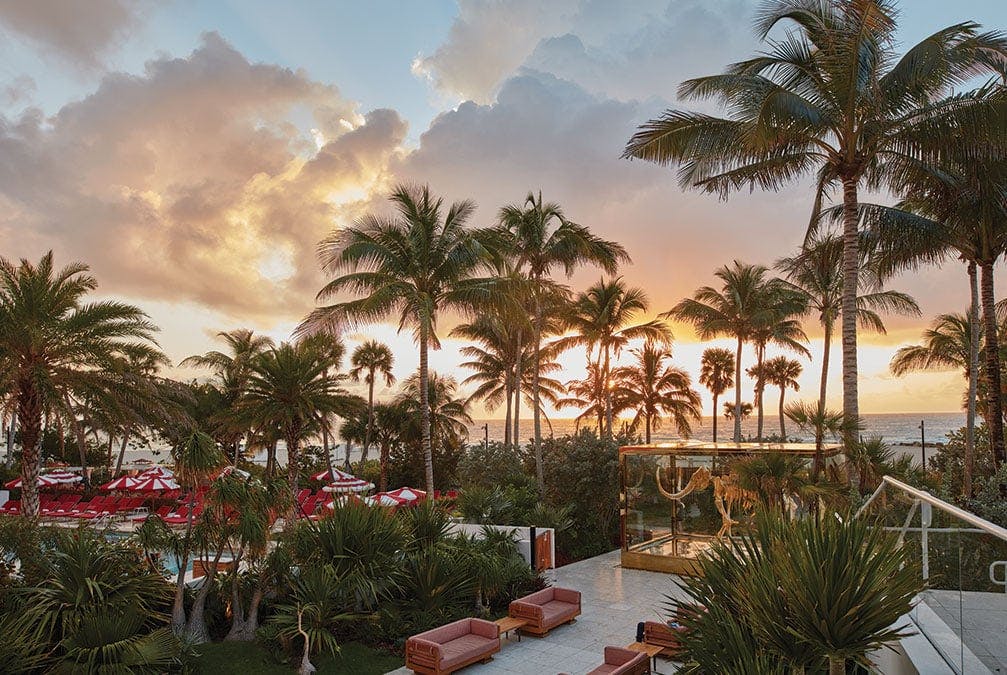 Faena hotel location featuring palm trees and seaside extravagance