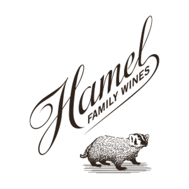 Hamel logo in black on transparent background with a small critter illustration