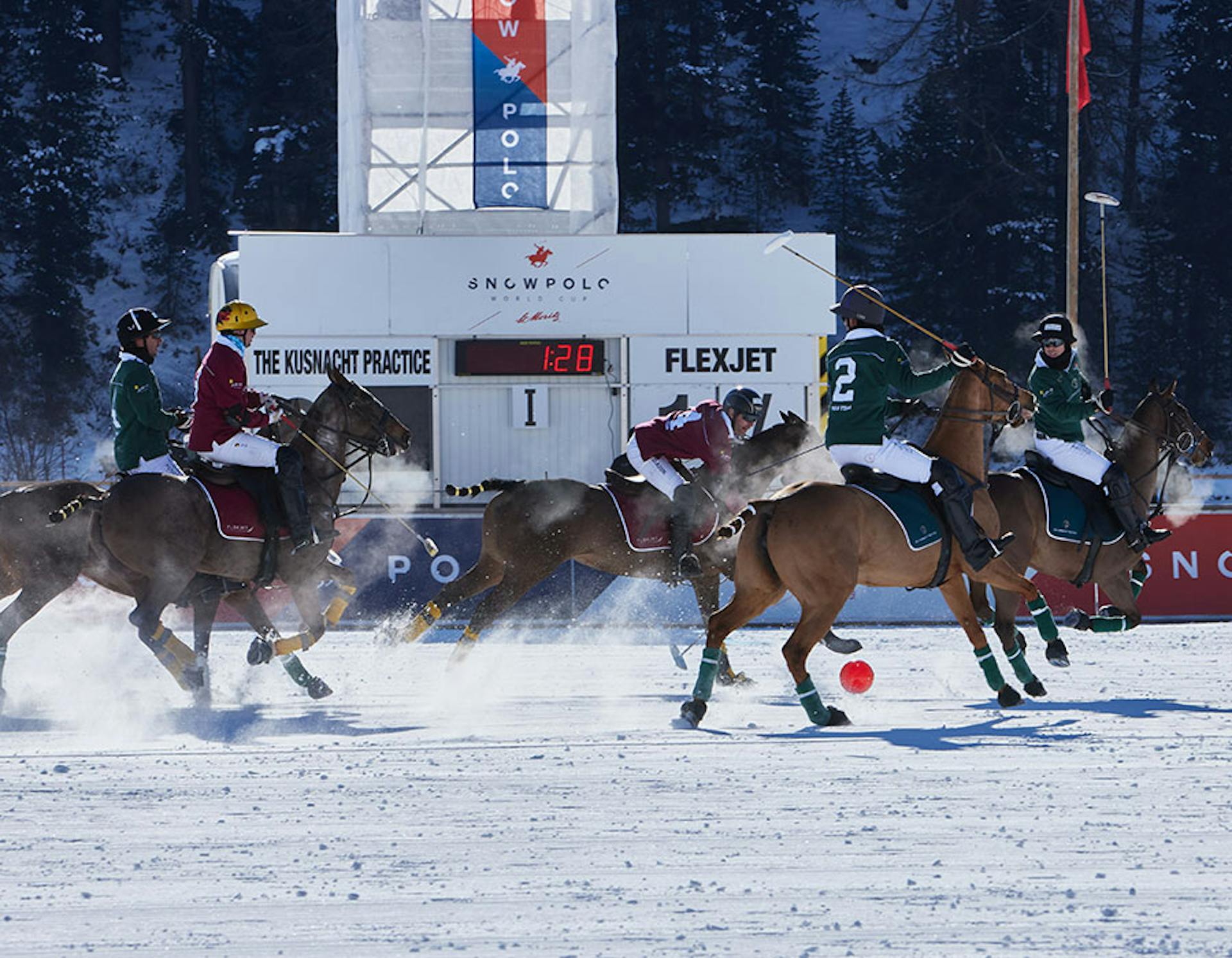 snow polo action shot during a match