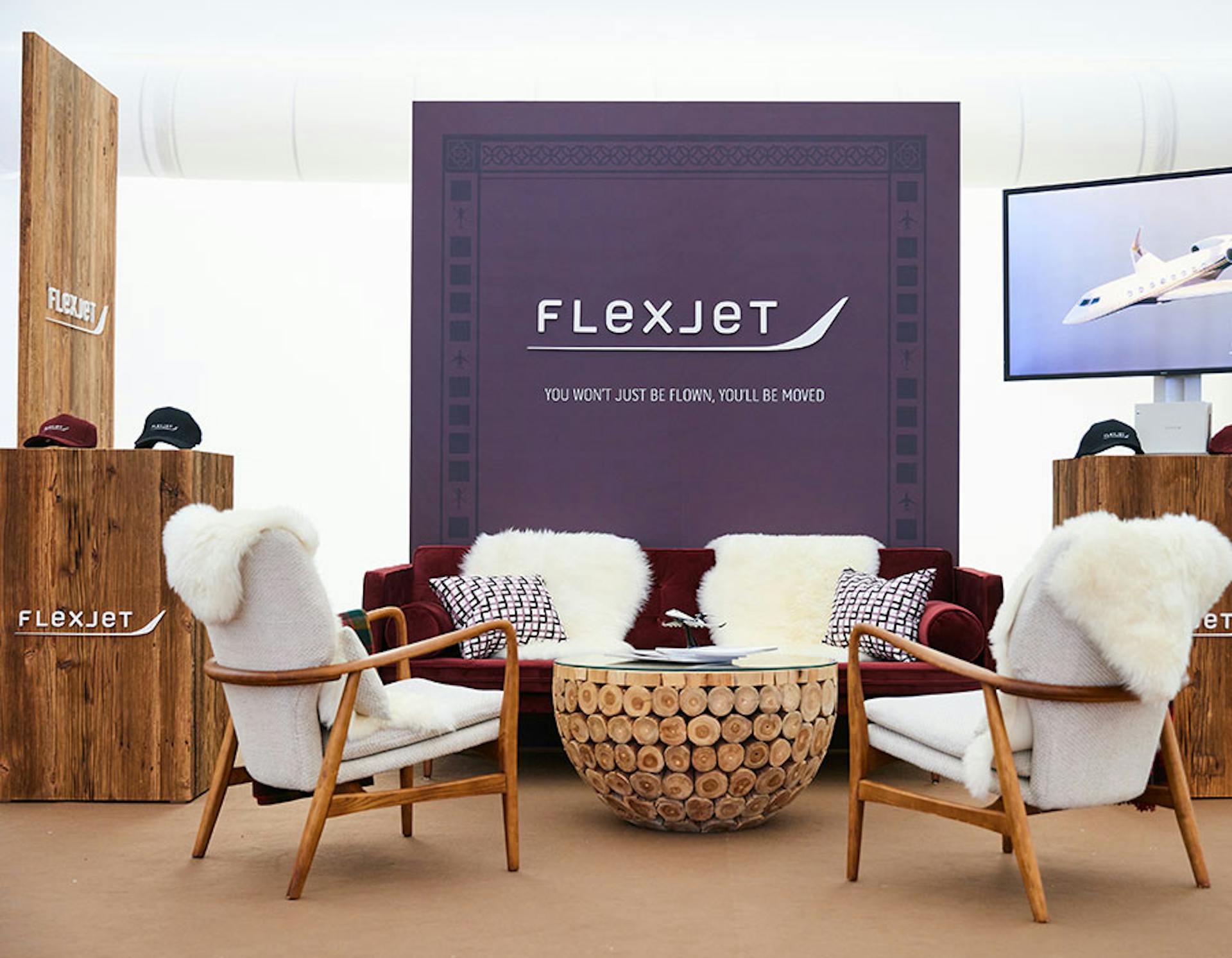 flexjet branded seating area 