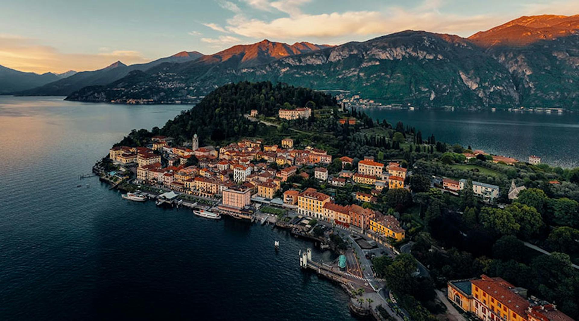 lake como at sunset