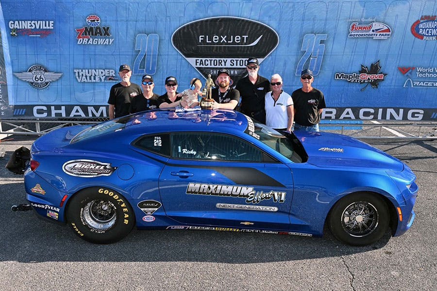 Ricky Hord and team celebrate in NAPA Auto Parts Nationals Flexjet Factory Stock Showdown winner’s circle