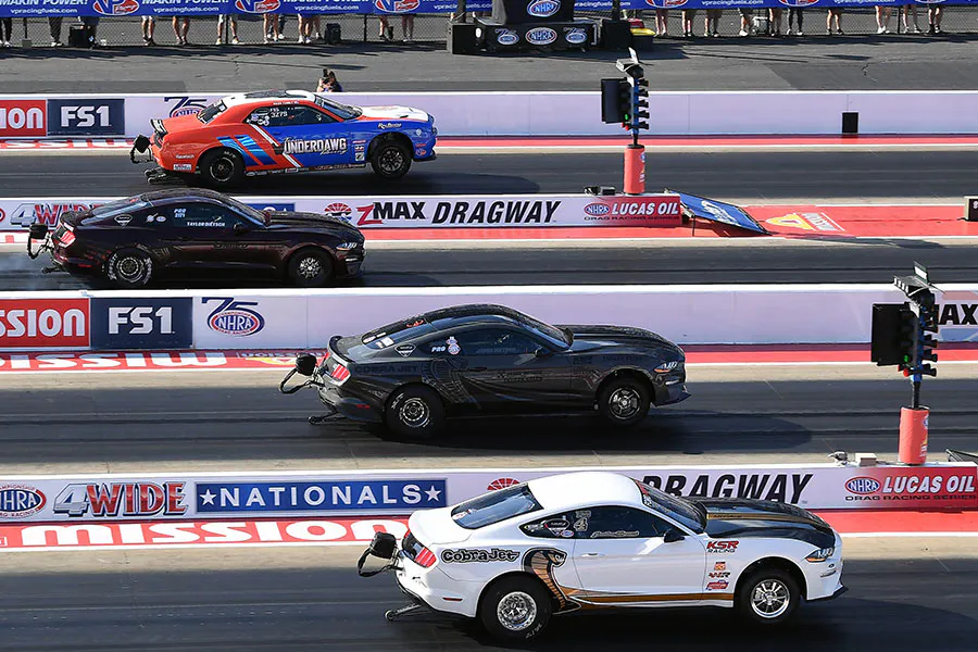 Jonathan Allegrucci (bottom) drives his Ford Mustang Cobra Jet