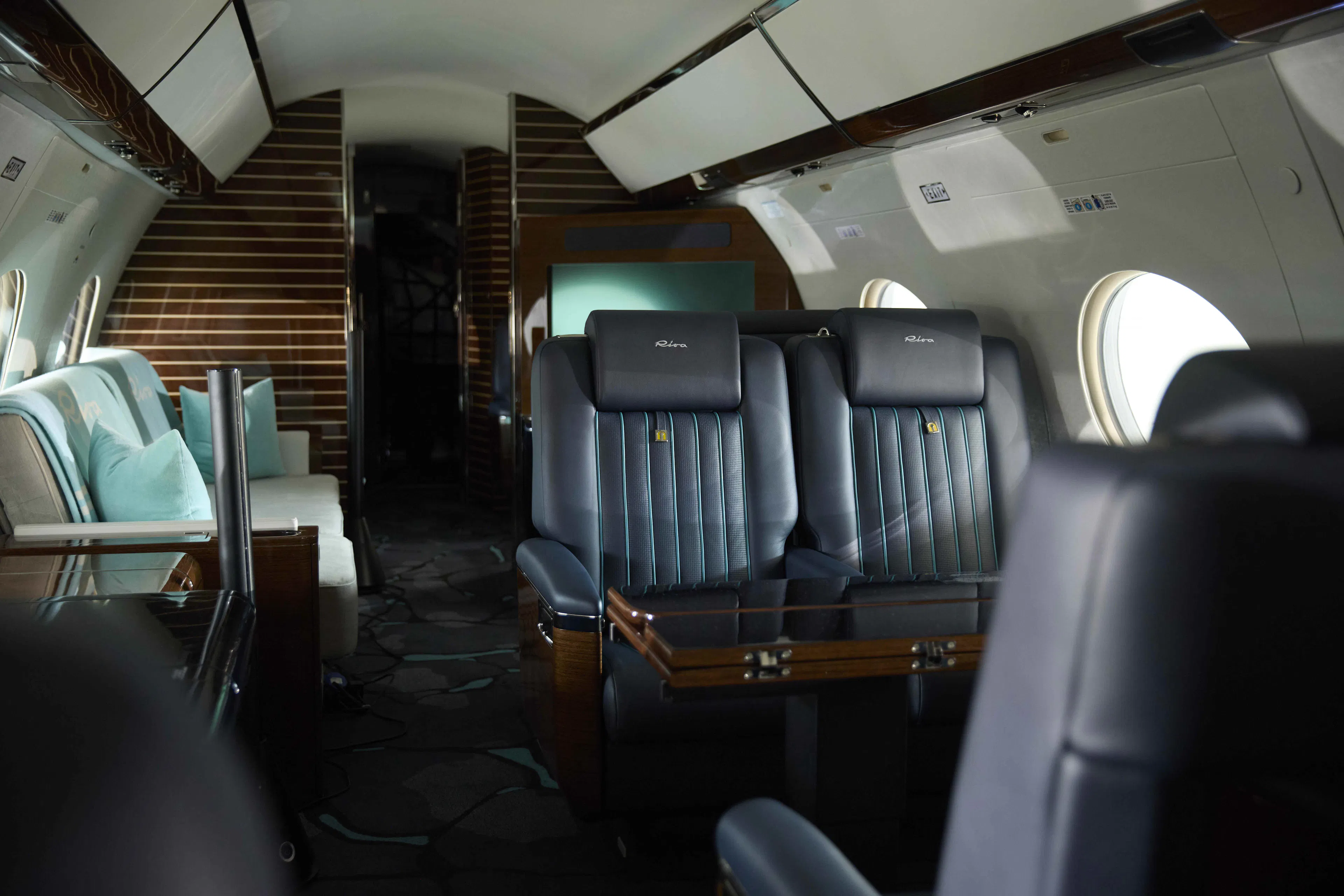 Interior of the aircraft with custom Riva upholstery