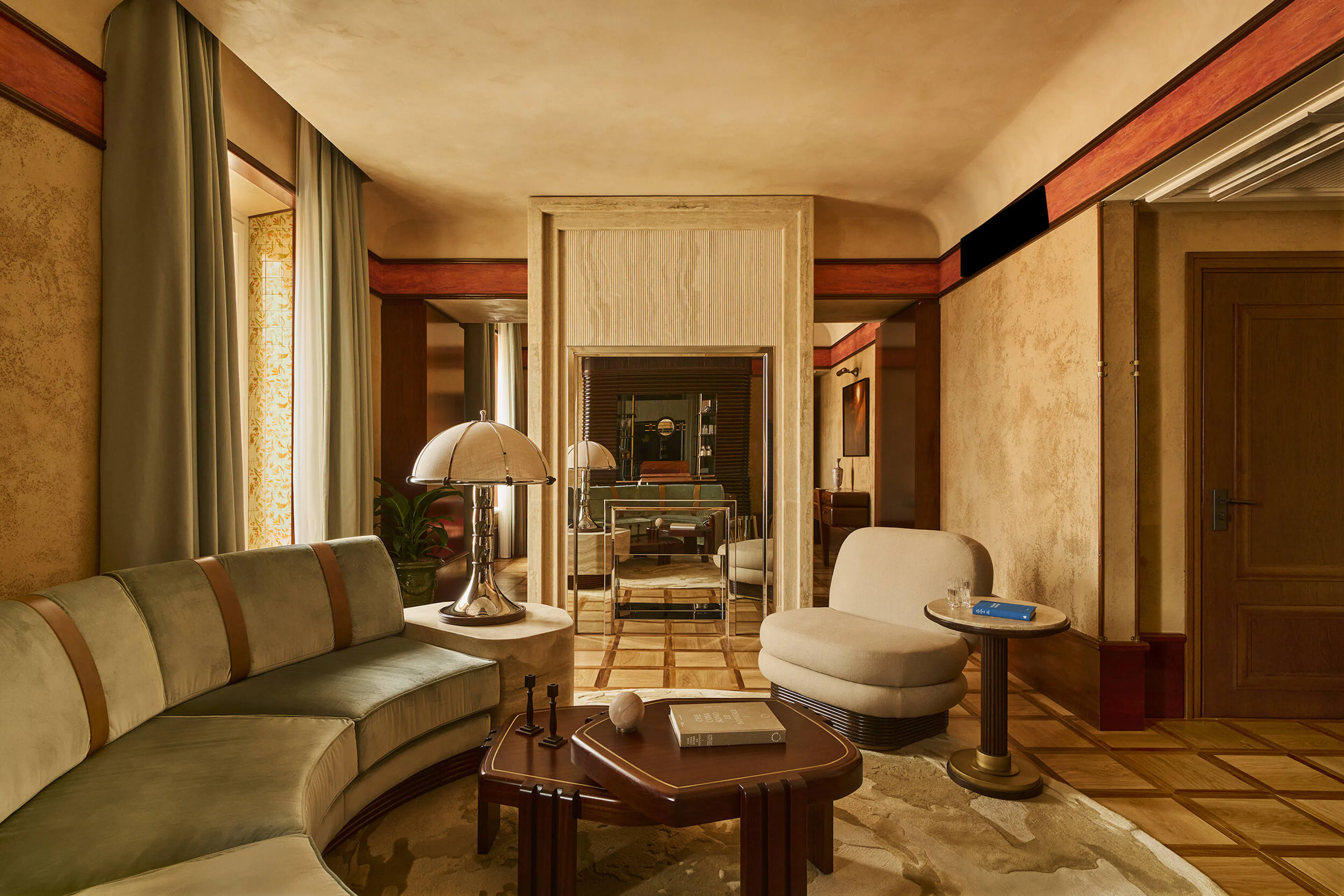 Classy midcentury modern furniture in a hotel suite